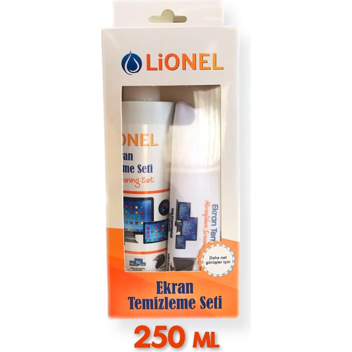 Ekran Temizleme Seti 250 ml Temizleme Spreyi + 30X30 cm Mikrofiber Temizleme Bezi