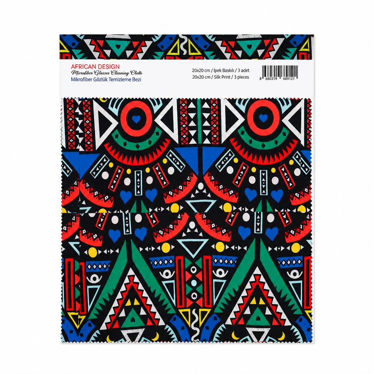 African Design 3’lü 20x20 cm Tam Dijital İpek Baskılı Mikrofiber Gözlük Temizleme Bezi