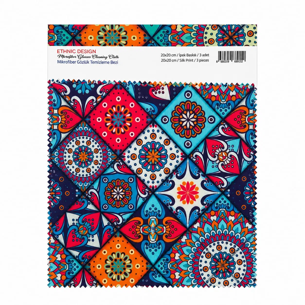 Ethnic Desing 3’lü 20x20 cm Tam Dijital İpek Baskılı Mikrofiber Gözlük Temizleme Bezi
